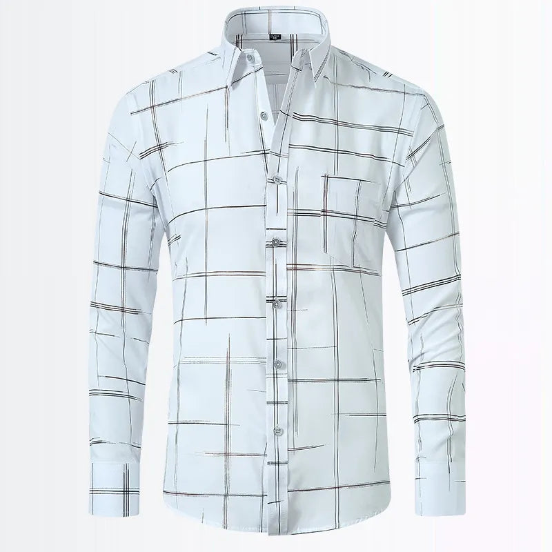 Men's White Geometric Long Sleeve Shirt