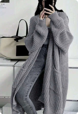 Whispered Opulence: Loose Thick Knit Coat in Effortless Chromatic Grace