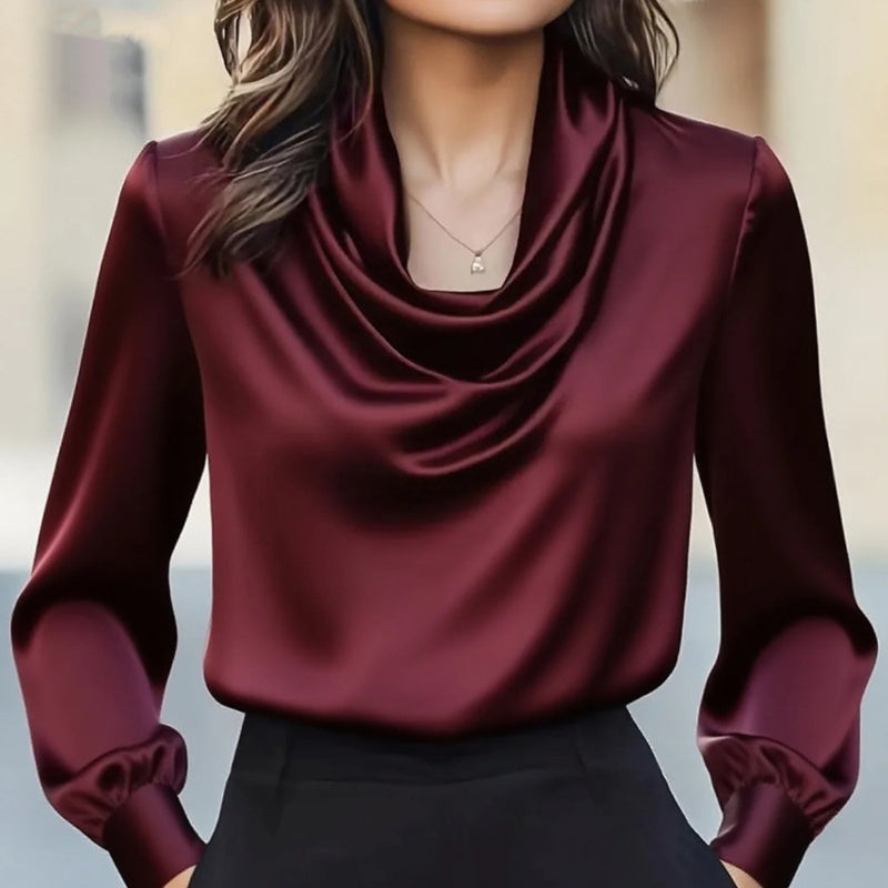 Cascading Elegance: Draped Neck Ruffle Blouse for Timeless Professional Poise