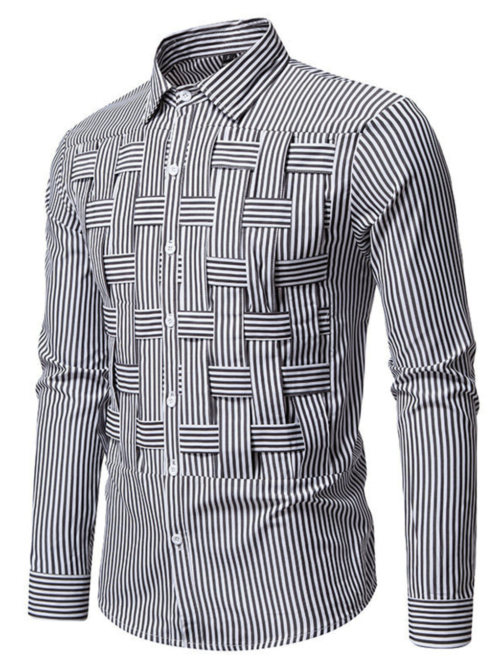 Men's Dynamic Striped Long Sleeve white Shirt side angle view 