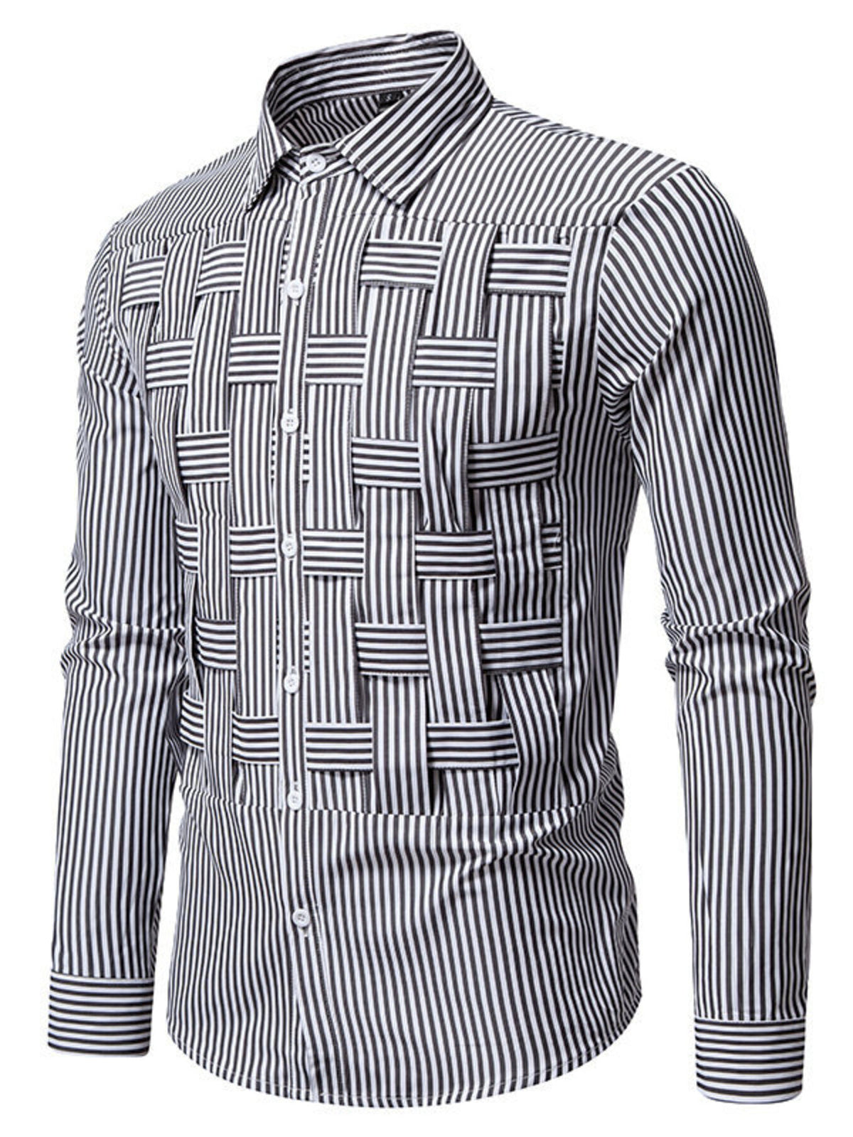 Men's Dynamic Striped Long Sleeve white Shirt side angle view 