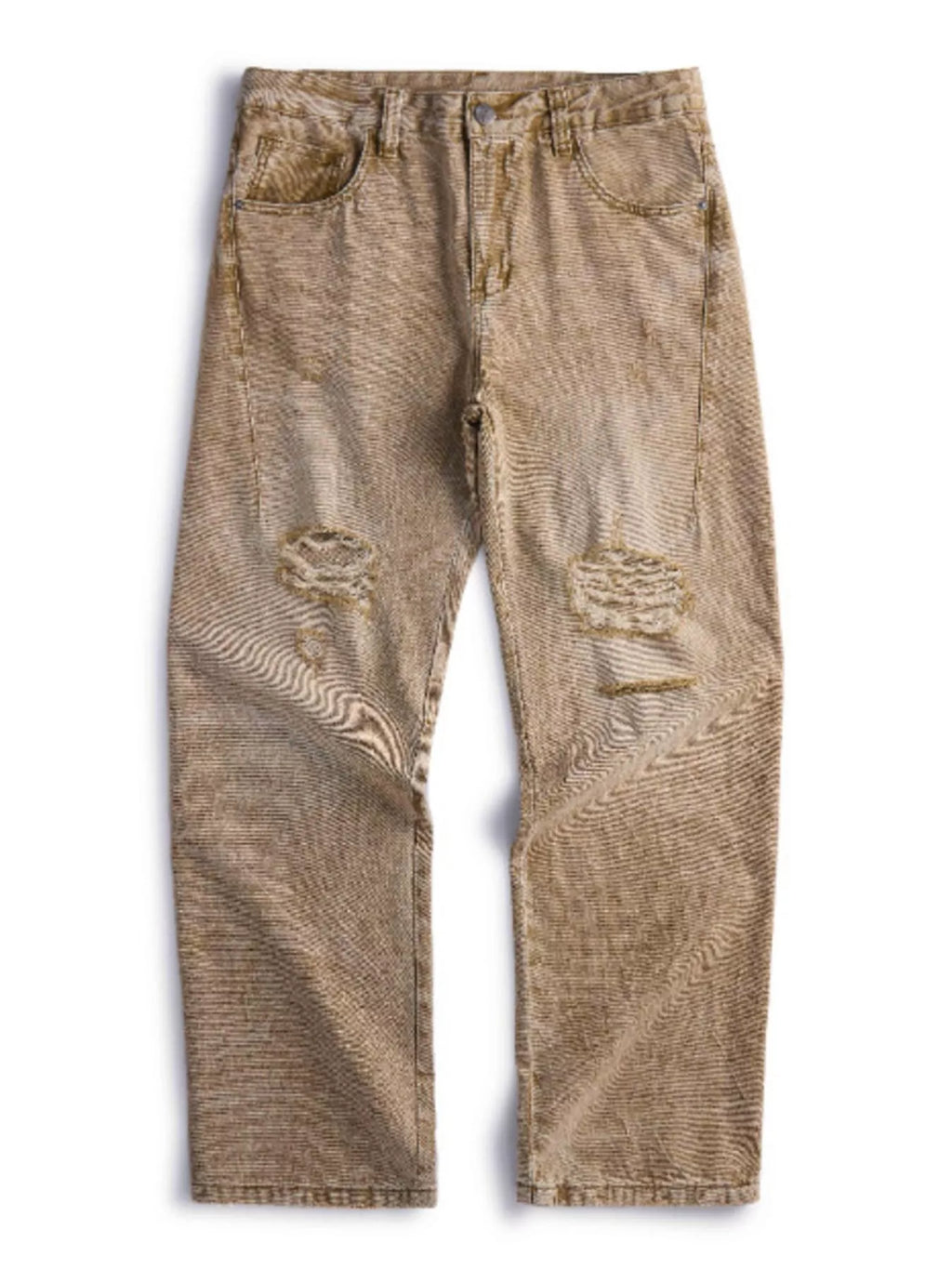  a pair of Men's Camel Brown Distressed Relaxed Fit Jeans