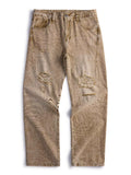  a pair of Men's Camel Brown Distressed Relaxed Fit Jeans