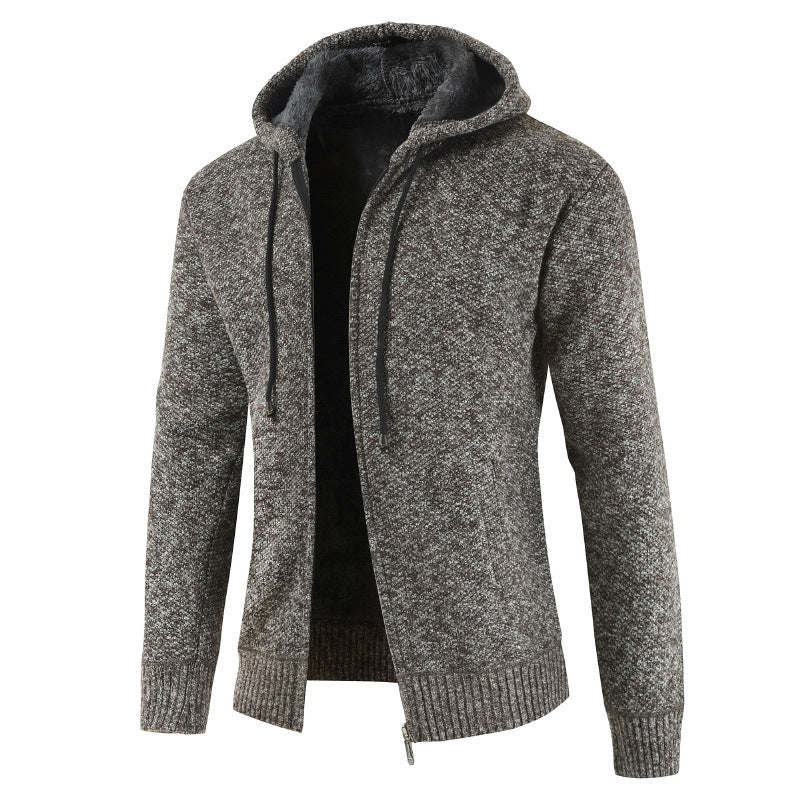 Men's dark grey Hooded Fleece Cardigan Coat