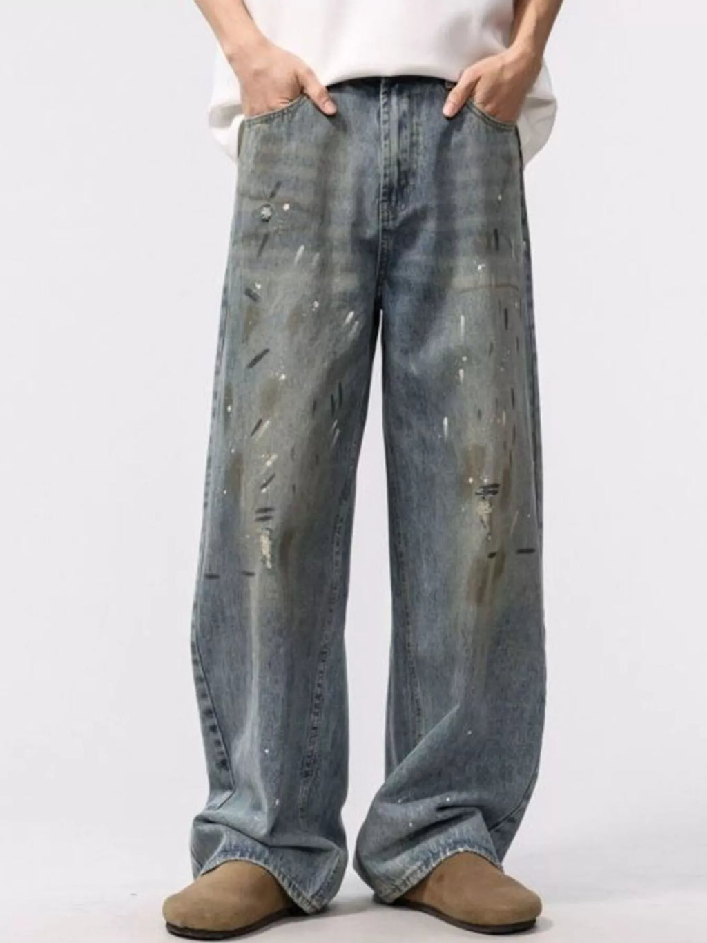 Men's wide leg washed jeans-vintage streetwear statement fit