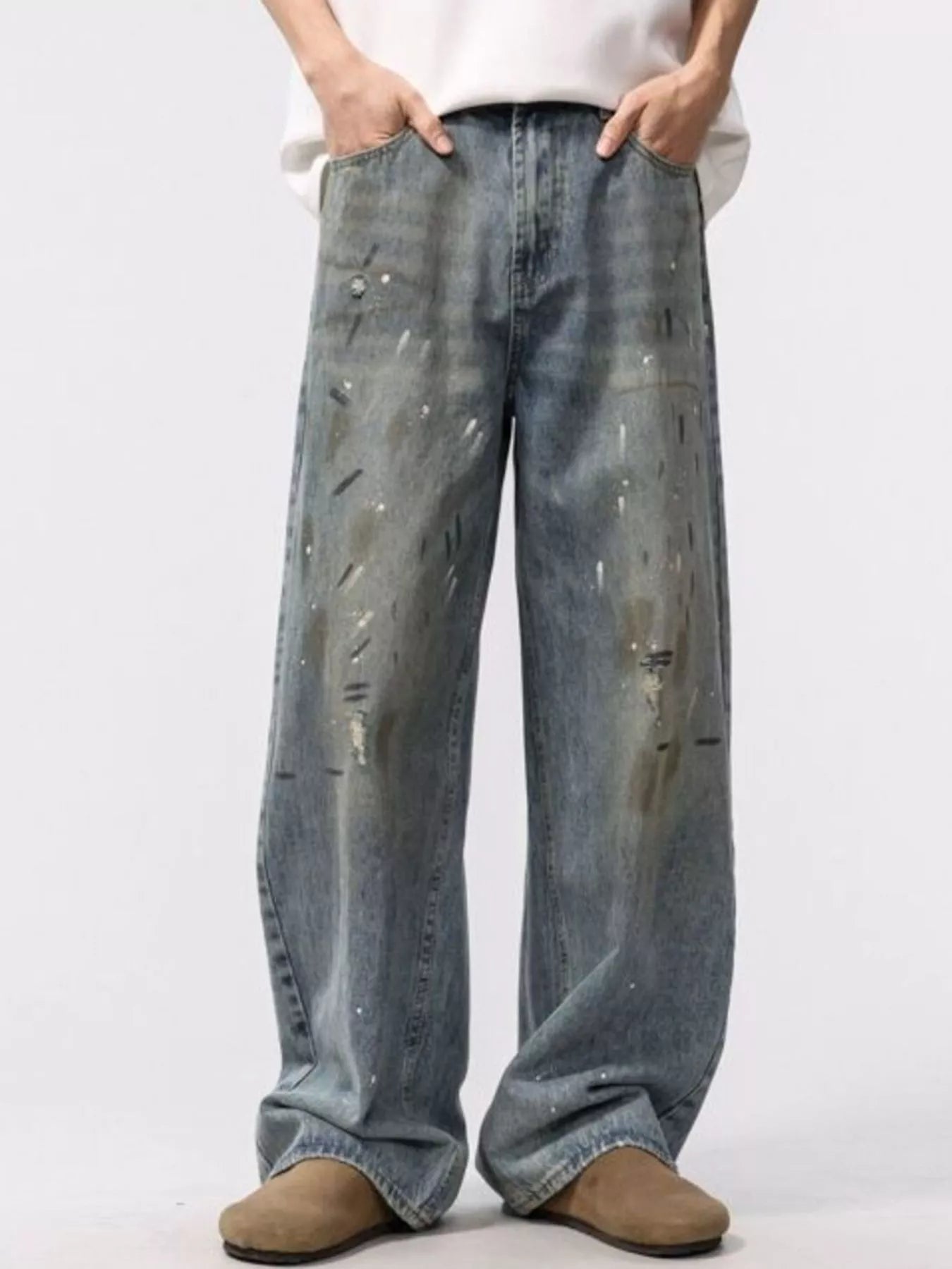 Men's wide leg washed jeans-vintage streetwear statement fit