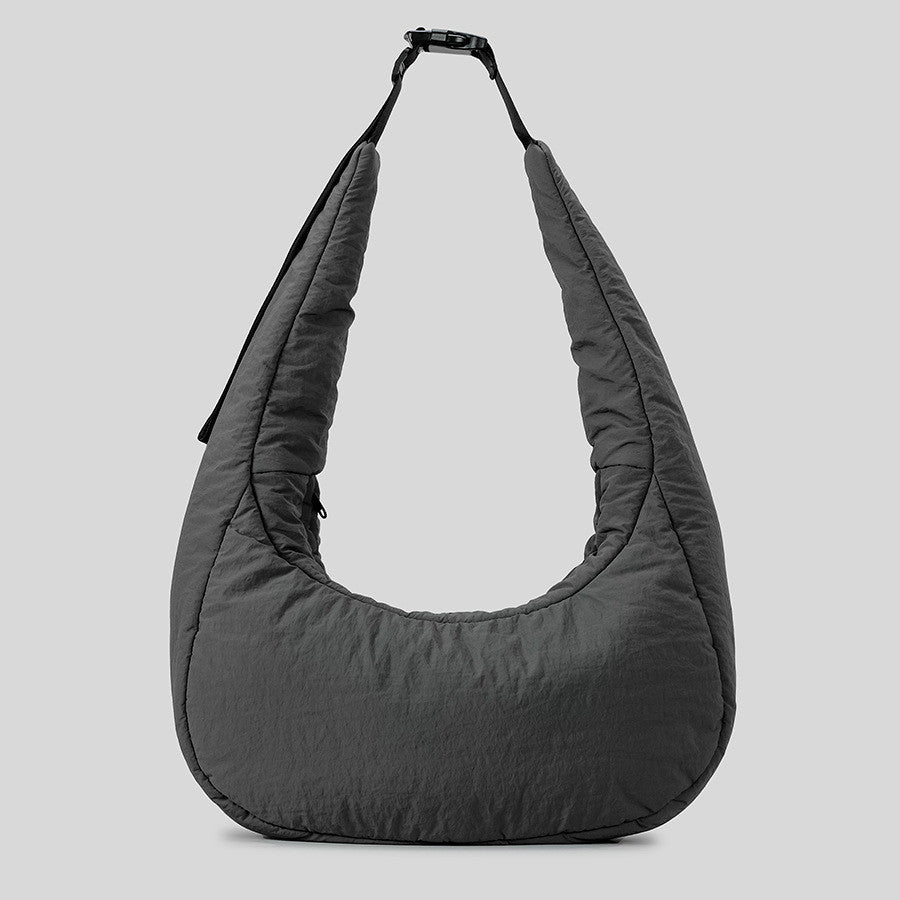Gray shoulder bag on a light gray background