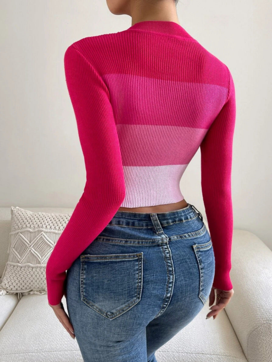 Women's Midriff Striped Slim-fit Sweater