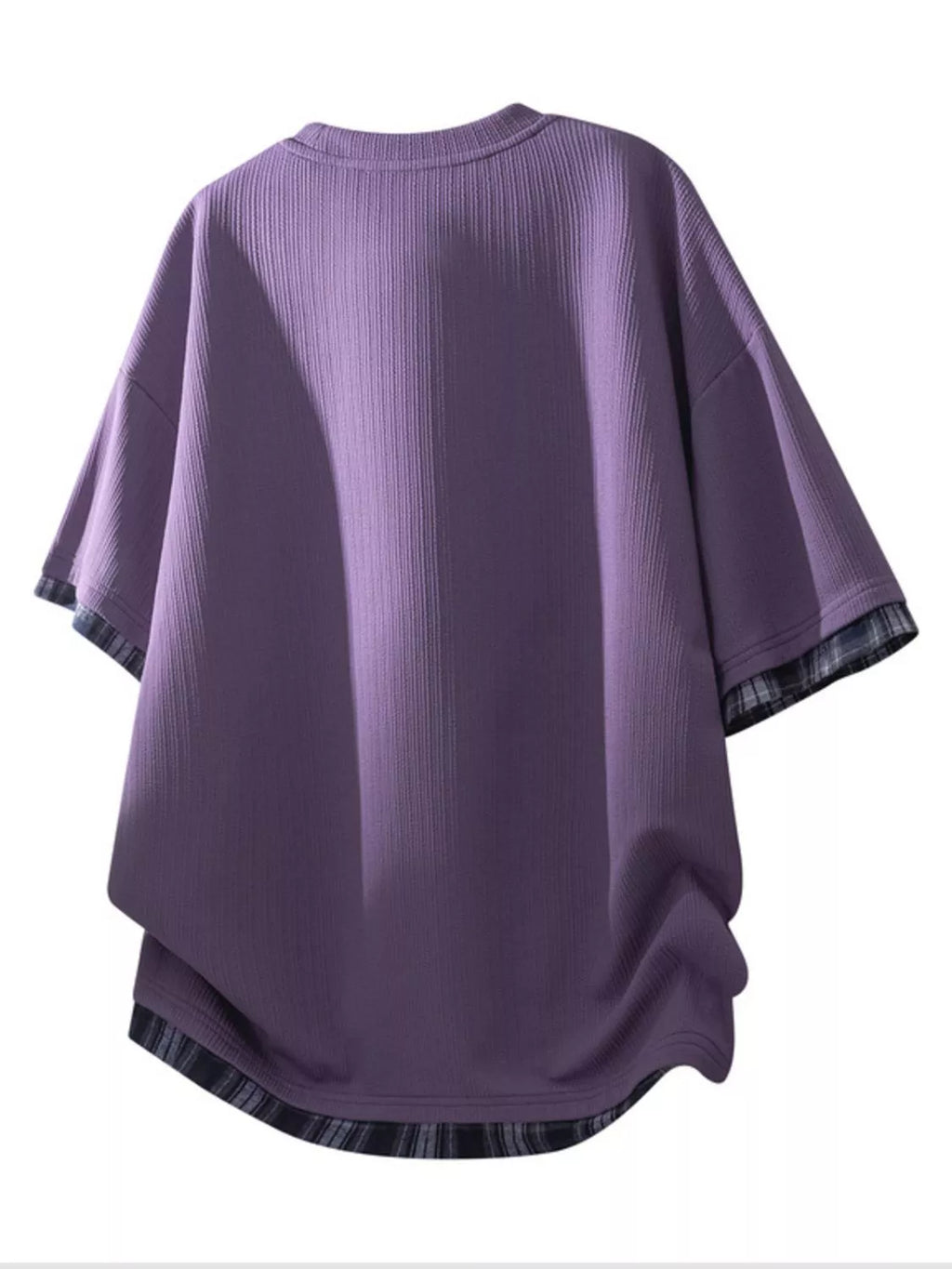 Men's Short Sleeve Plaid Trim purple T-Shirt back view