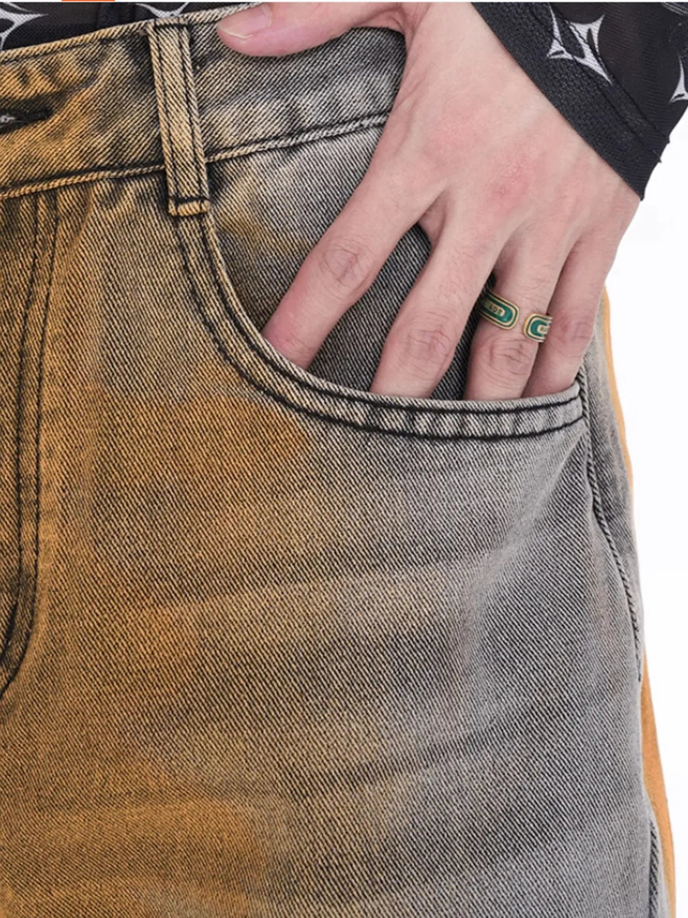 Men's Contrast Wide Leg Flare Whisker Jeans pocket view