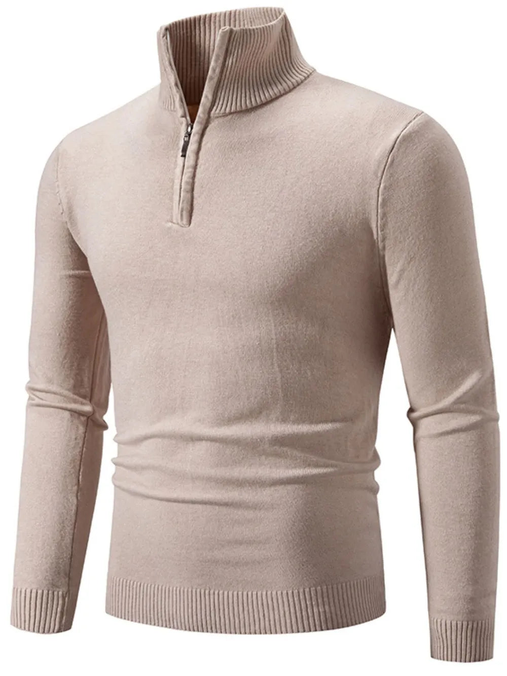 Beige quarter zip long sleeve knit top  