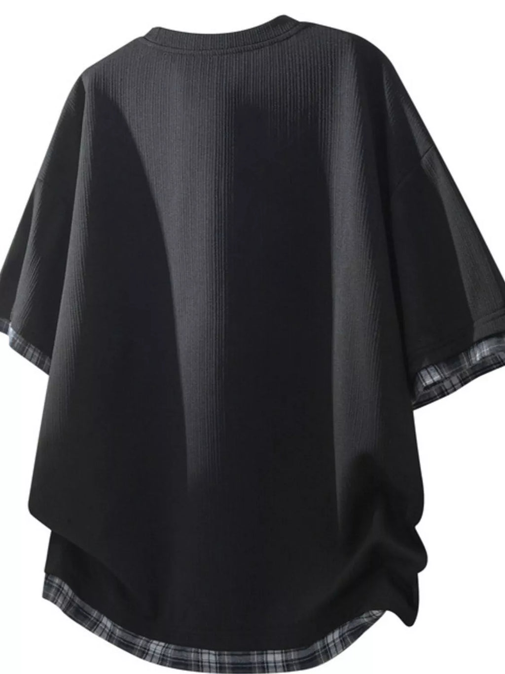 Men's Short Sleeve Plaid Trim black T-Shirt