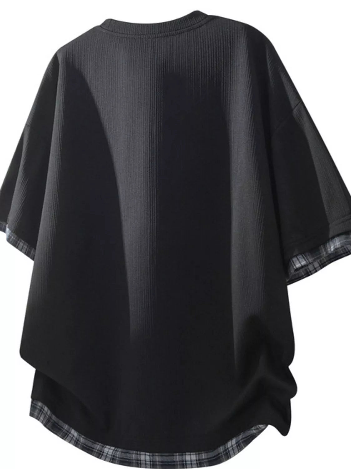 Men's Short Sleeve Plaid Trim black T-Shirt