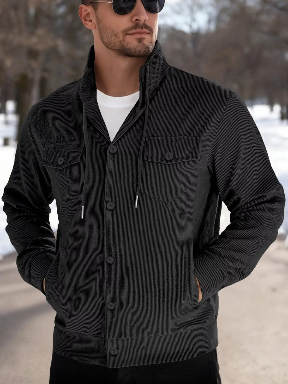 Men's Casual black Corduroy Chic Button-Down Jacket 