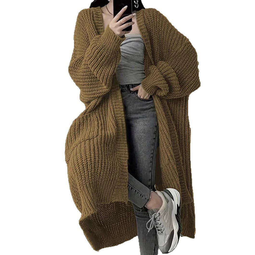 Whispered Opulence: Loose Thick Knit Coat in Effortless Chromatic Grace