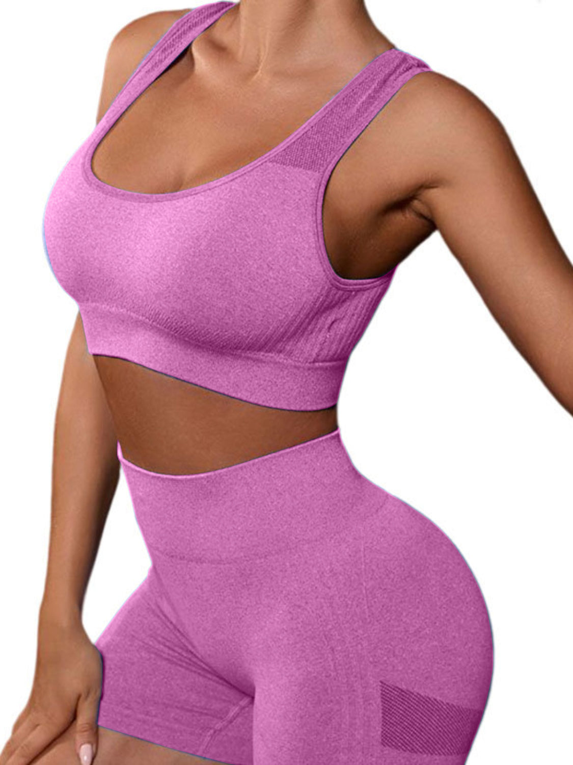 Women's Hot Pink Cutout Back Tank and Shorts Active Set-Front