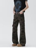 Model wearing Men's Camo Cargo Flare Jeans