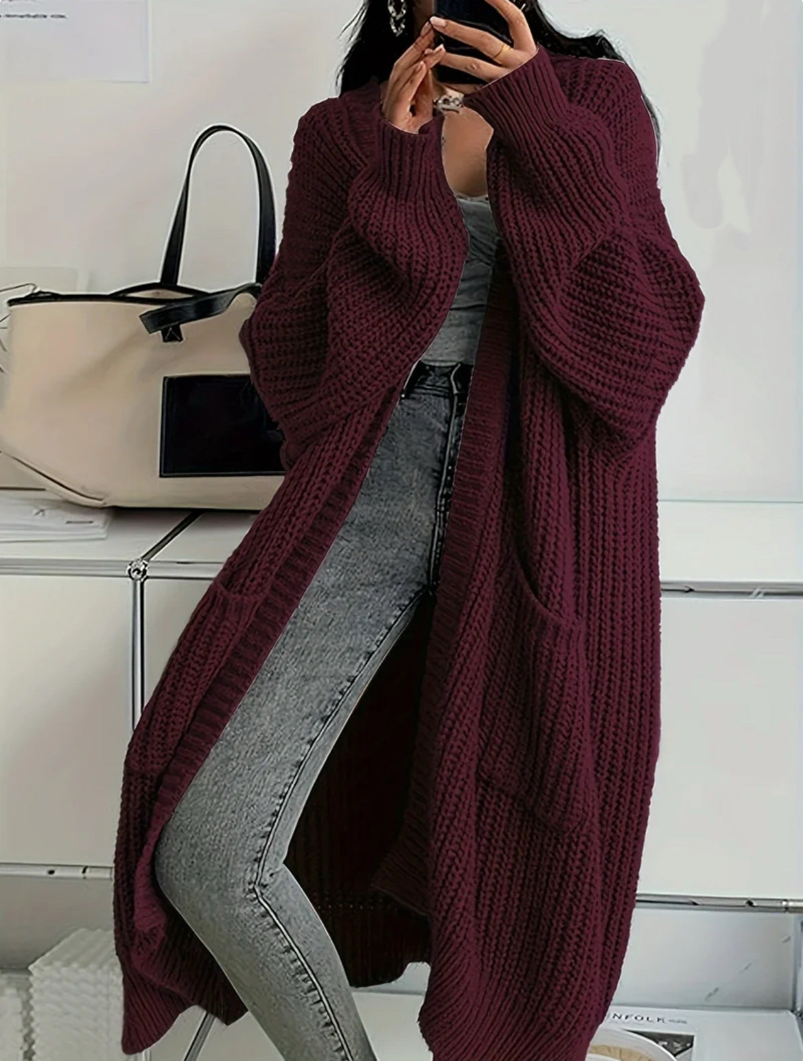 Whispered Opulence: Loose Thick Knit Coat in Effortless Chromatic Grace