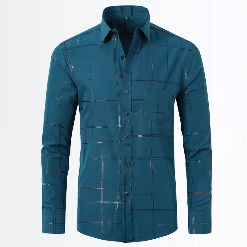 Men's French Blue Geometric Long Sleeve Shirt