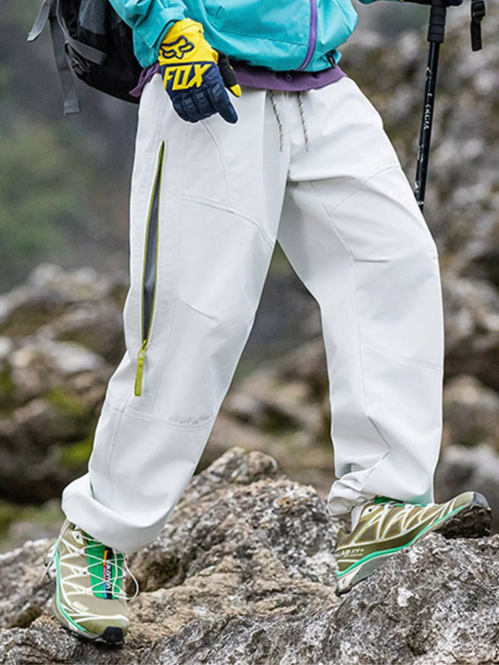 White colored Men's Trailblazers (Hiking) Drawstring Wide Leg Pants side view