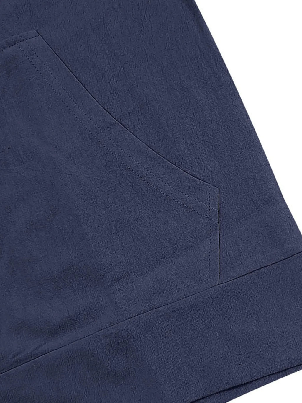 Men's Navy Blue Button Up Drawstring Hooded Top pocket close up
