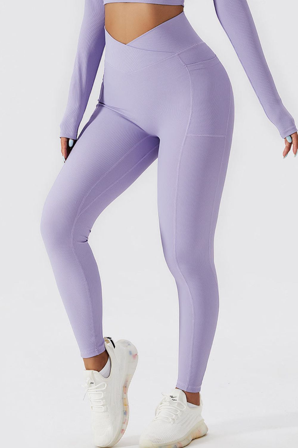 Basic Bae Women's Lavender Crossover Waist Leggings-Front