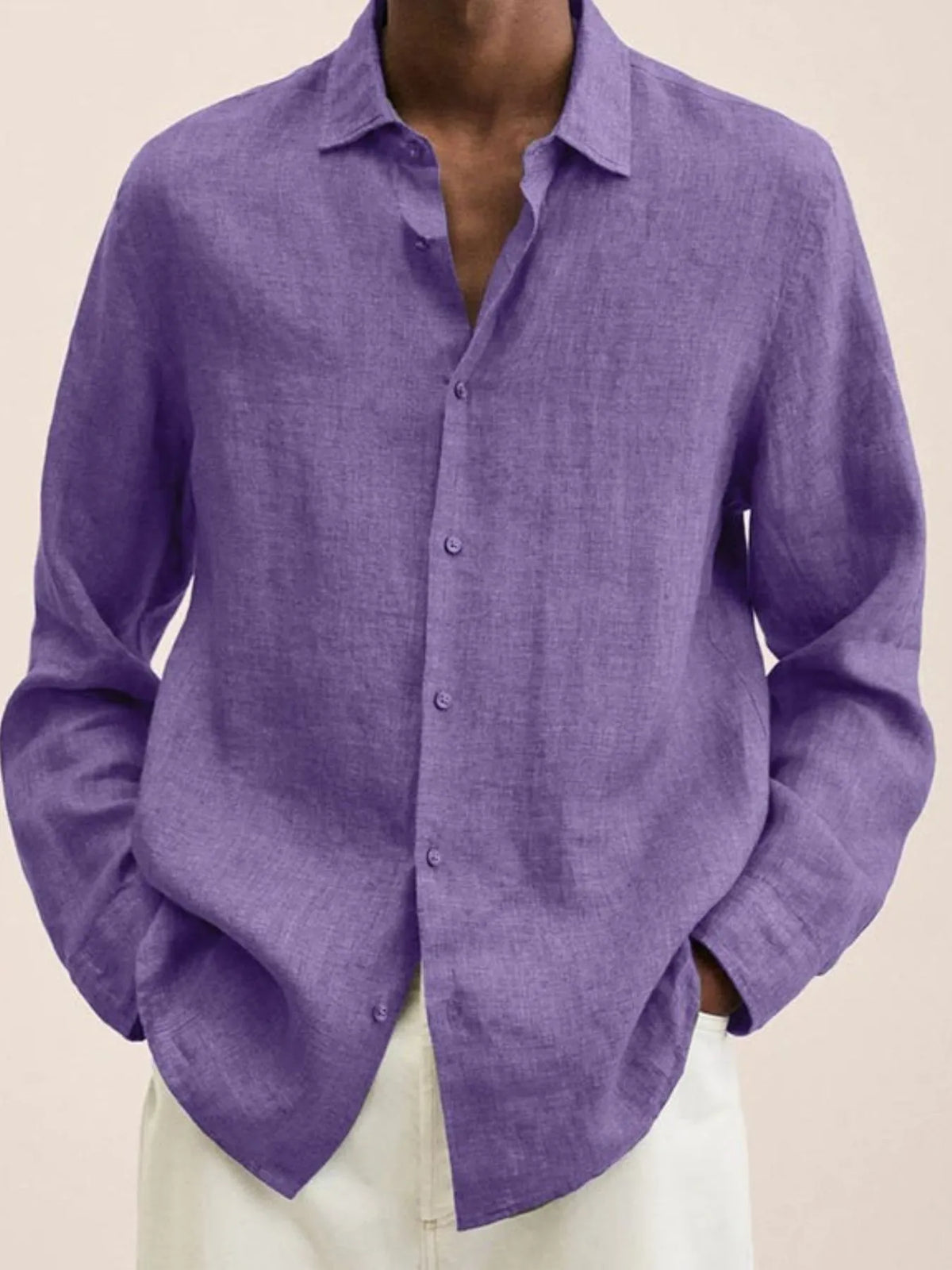  Model wearing a Men's Urban Casual mauve Button-Down Long Sleeve Shirt 