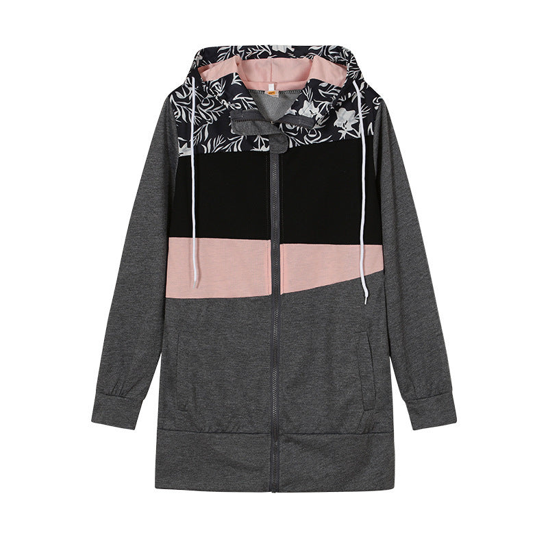 Vibrant Mosaic Mastery: Color-Block Hooded Full-Zip Jacket for Effortless Elegance