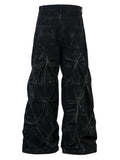  Men's black Wide Leg Jeans with Edgy Ruched Detail back view