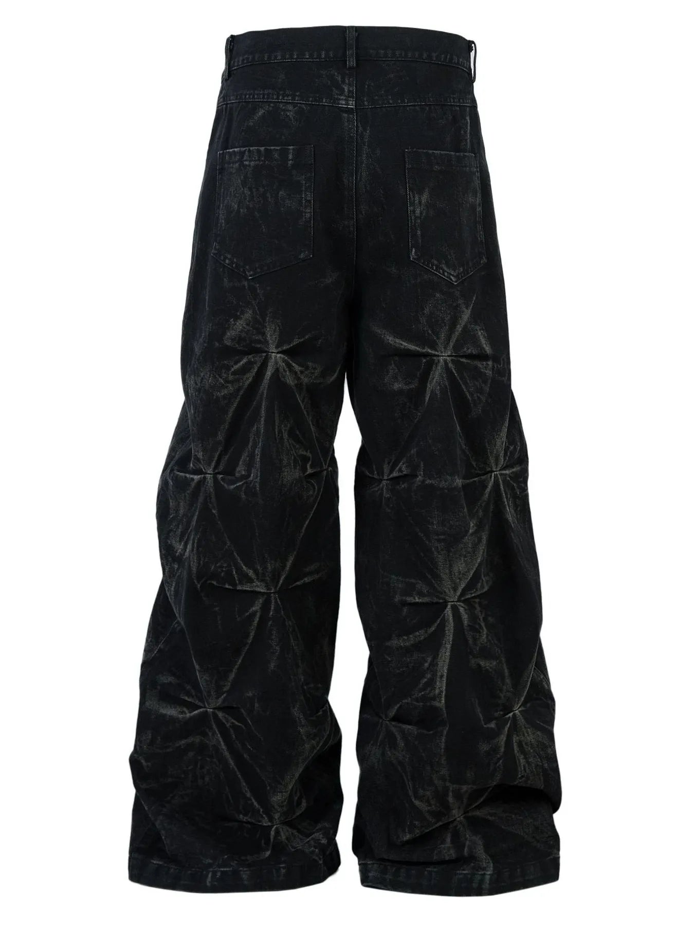  Men's black Wide Leg Jeans with Edgy Ruched Detail back view