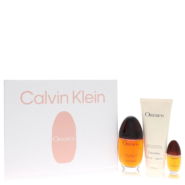 Women's Perfume Obsession By Calvin Klein Gift Set - 3.4 oz Eau De Parfum Spray + 6.7 oz Body Lotion + .5 oz Mini EDP Spray