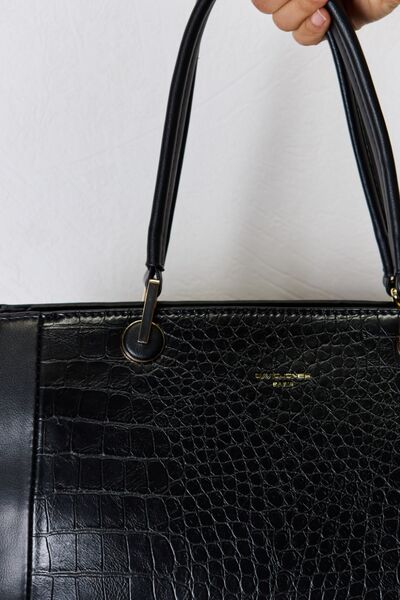 Close up view of a Black David Jones Elegant Stylish Ladies Texture PU Leather Handbag