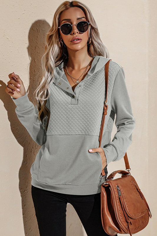 This stylish Quilted Patchwork Button Sweatshirt Hoodie delivers warmth and comfort with quilted stitching and a button closure. Perfect for everyday wear, it can easily be dressed up with a jacket or scarf for something extra special! Shop Buhmayzing.