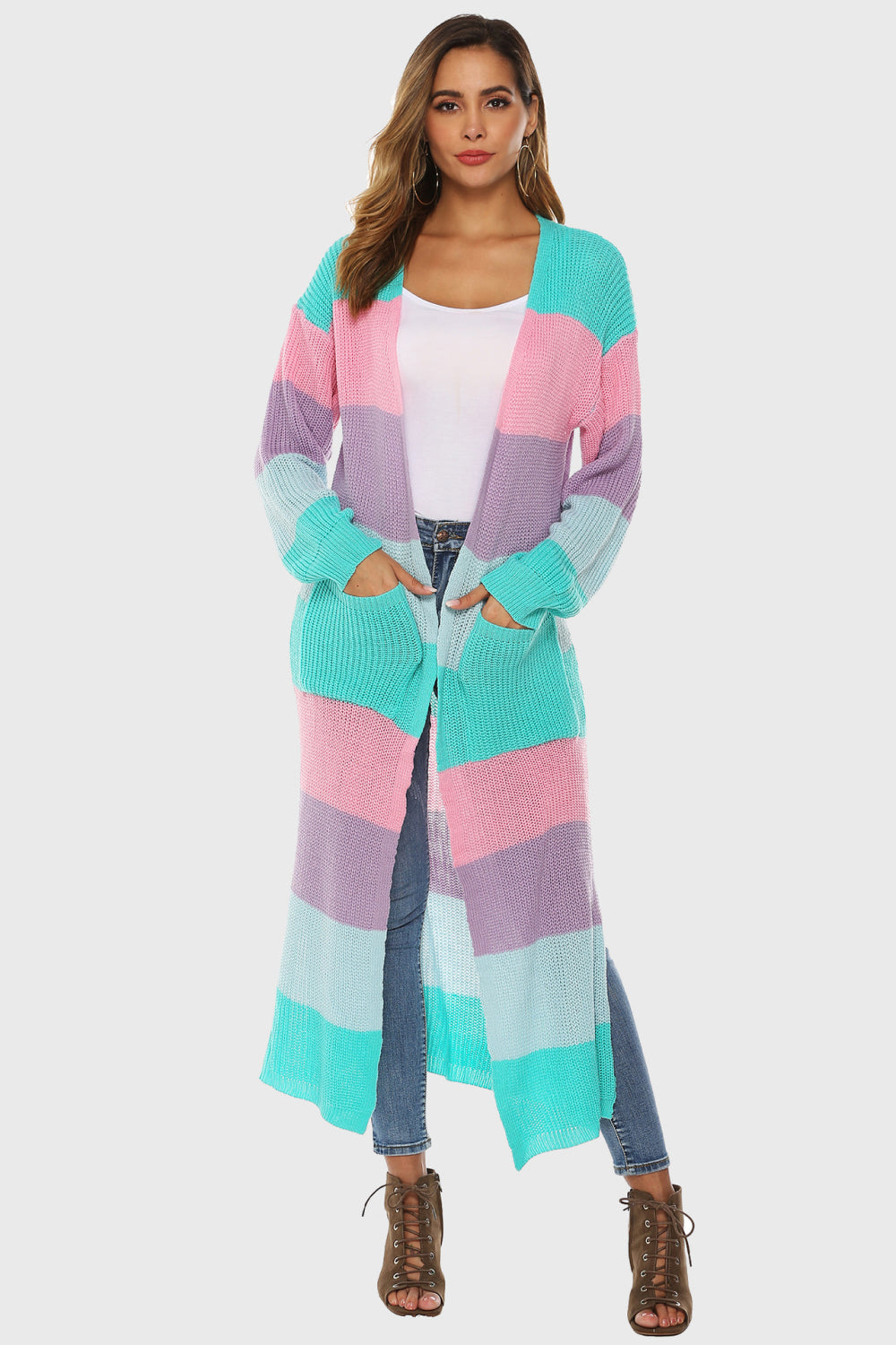 Women's Color Block Pocketed Cardigan