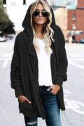 Model wearing a Black Ladies Luxuriously Soft Hooded Teddy Jacket