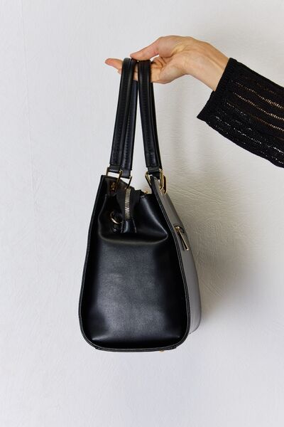 Side view of a Black David Jones Elegant Stylish Ladies Texture PU Leather Handbag