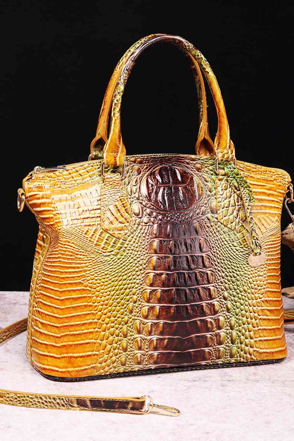 Luxurious Ladies Orange-Brown Crocodile Gradient Texture PU Leather Handbag