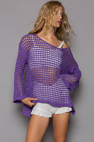 Stay stylish and cool this summer with the Women's Openwork Flare Sleeve Knit Cover Up. Perfect for beach trips or poolside lounging, this versatile cover-up is a must-have for your wardrobe. Made from lightweight and breathable fabric, this cover-up provides just the right amount of coverage while keeping you cool and comfortable in the sun. Openwork flare knit cover-up is a must-have for those seeking a stylish and effortless cover-up option for the summer season