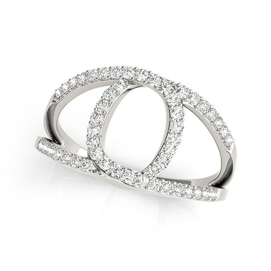 Celebrate your commitment in timeless style with this enchanting ring. Sparkling 1/2ct. brilliant diamonds are pave set in a looping dual band crafted from high-quality 14k white gold. A fashionable and stunning symbol of your love! 