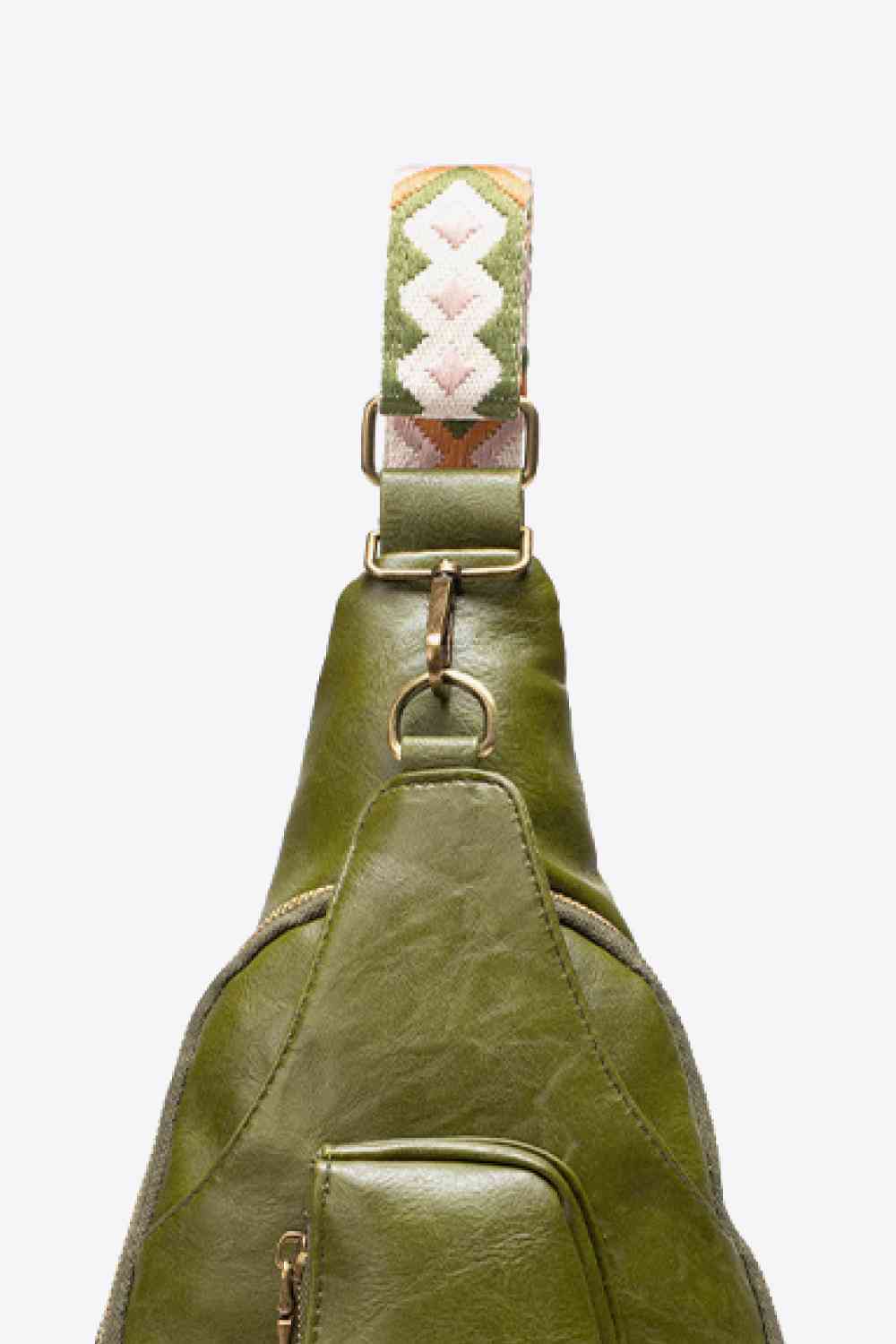 A close up view of a Green Convenient All The Feels Ladies PU Leather Sling Bag