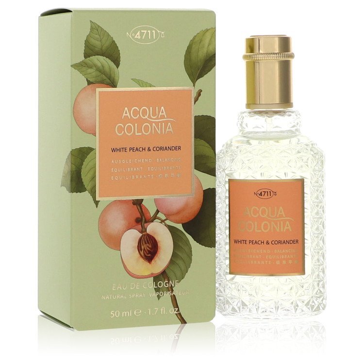 Step into a world of freshness with 4711 Acqua Colonia White Peach & Coriander, a delightful unisex fragrance crafted by the renowned German perfume brand Maurer & Wirtz in 2017. Designed to captivate both women and men, this light and fruity scent harmoniously blends the sweetness of white peaches with zesty citrus, the warm woodiness of coriander, and the earthy essence of herbal notes.