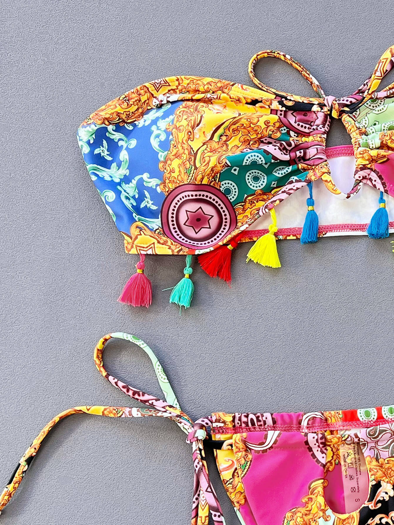 Women's Colorful Print Tied Strapless Bikini Set
