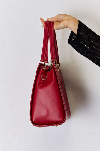 Side view of a Dark Red David Jones Elegant Stylish Ladies Texture PU Leather Handbag