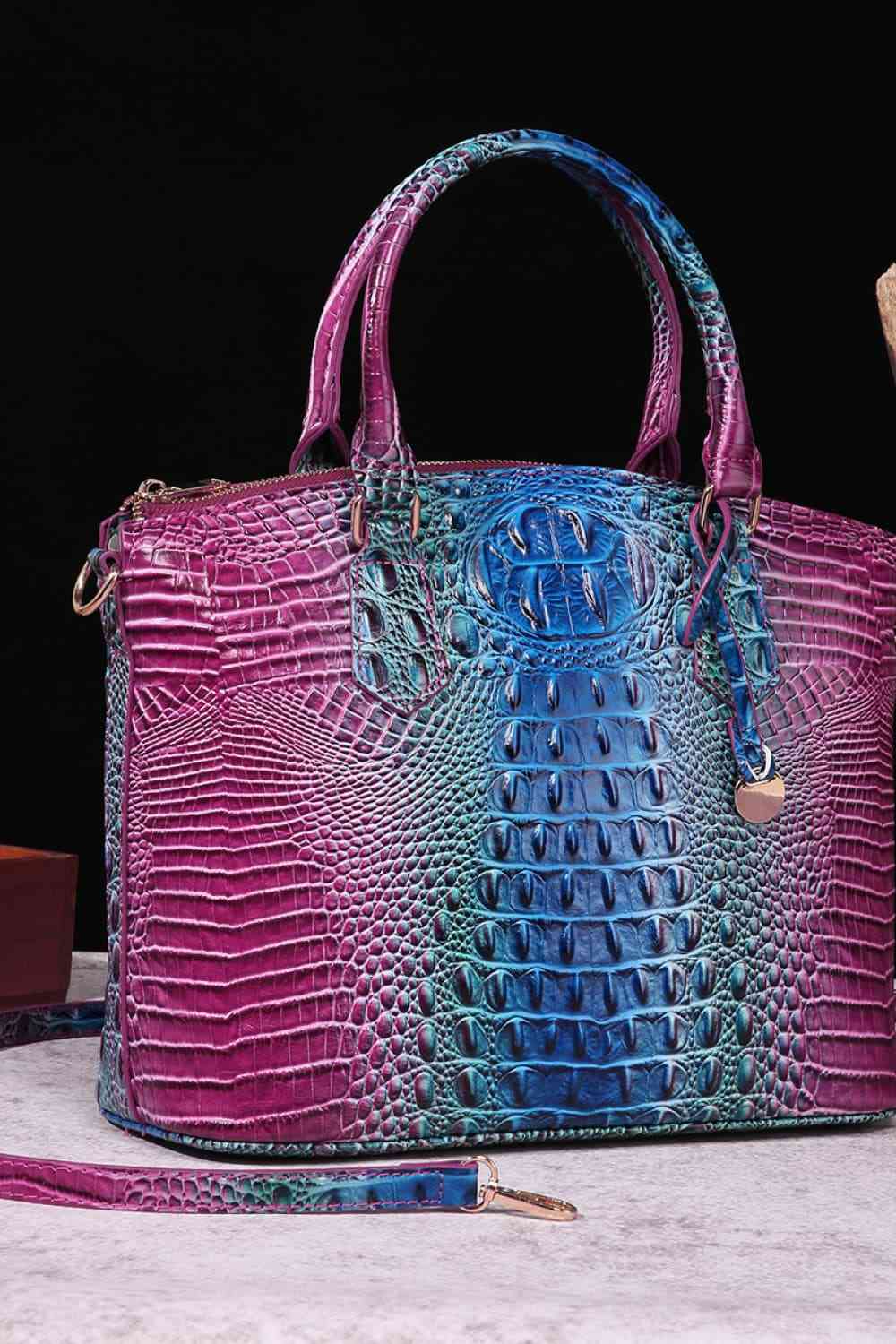 Luxurious Ladies Purple-Blue Crocodile Gradient Texture PU Leather Handbag