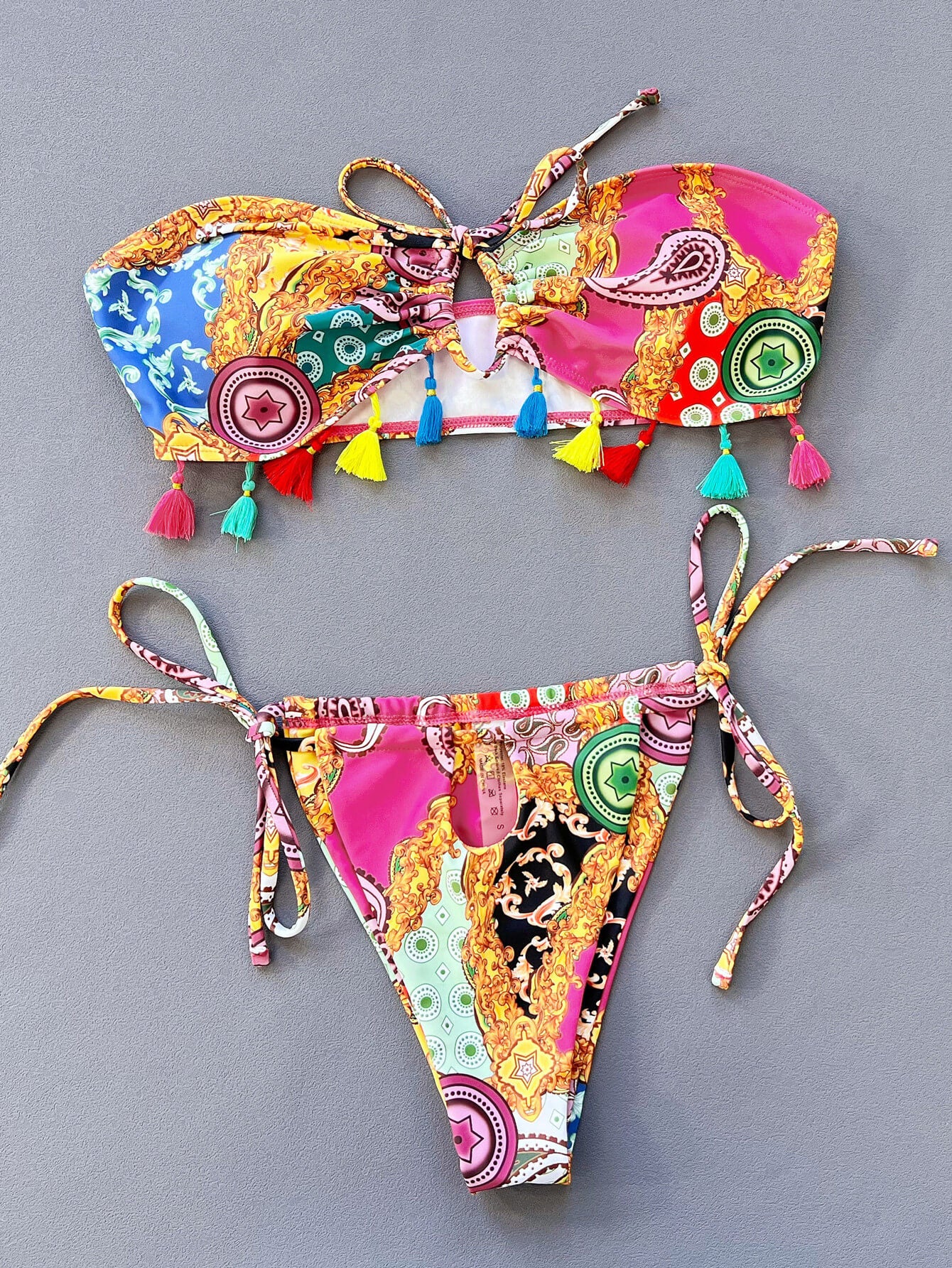 Women's Colorful Print Tied Strapless Bikini Set