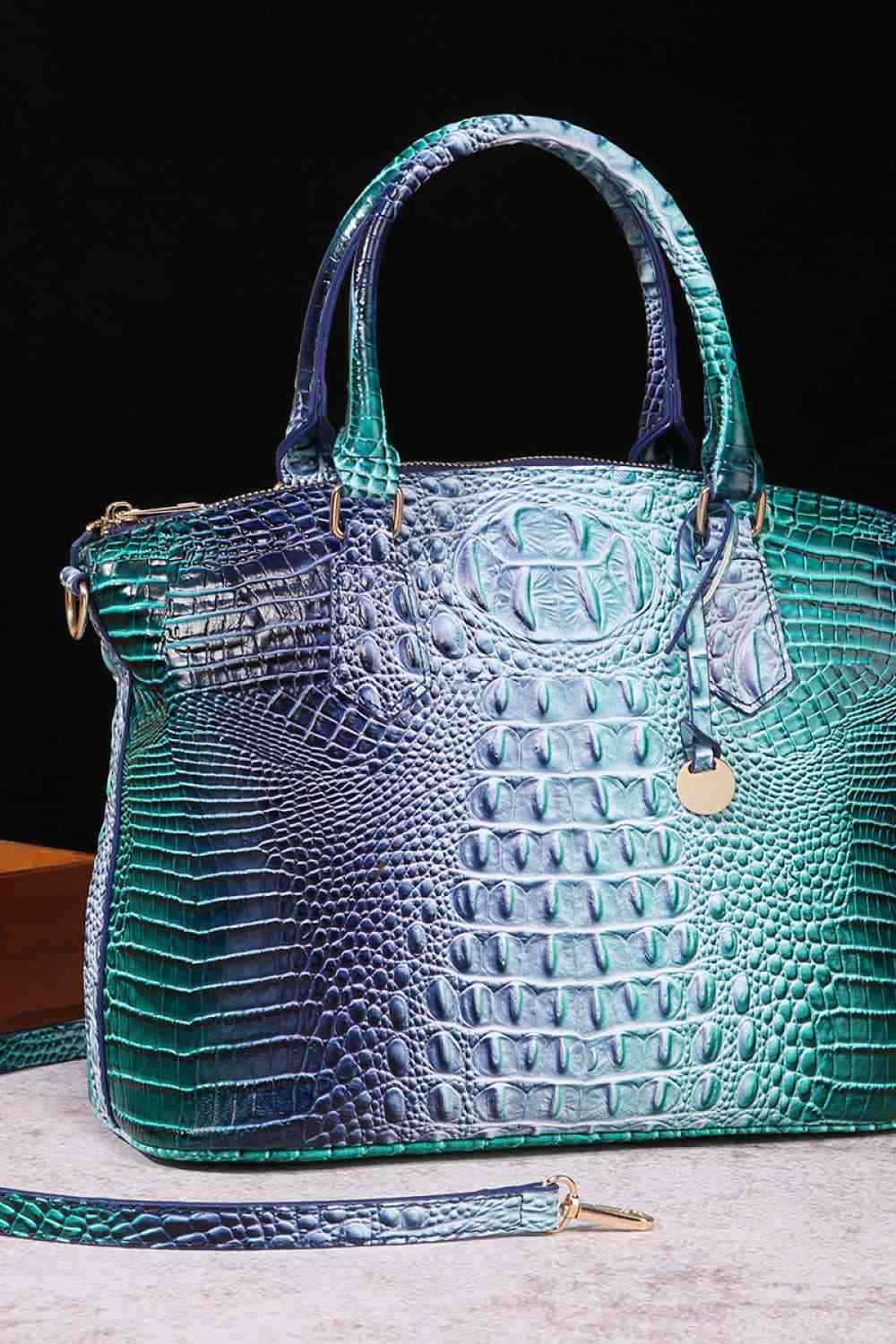 Luxurious Ladies Green-Blue Crocodile Gradient Texture PU Leather Handbag