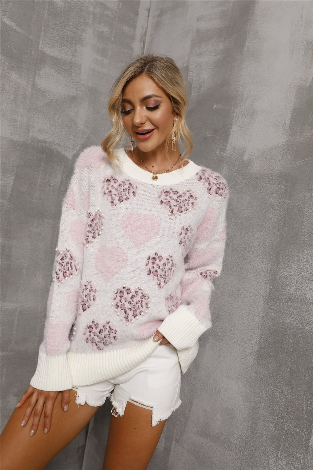 Women's Heart Pattern Long Sleeve Sweater