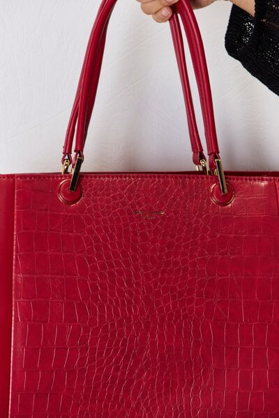 Close up view of a Dark Red David Jones Elegant Stylish Ladies Texture PU Leather Handbag