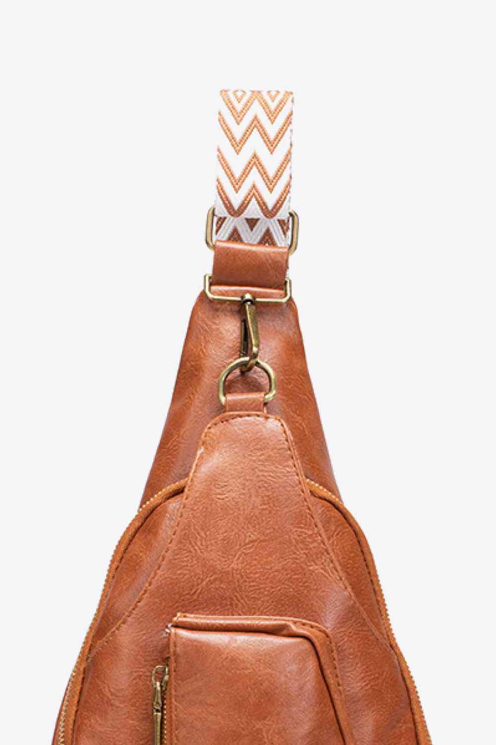 A close up view of a Brown Convenient All The Feels Ladies PU Leather Sling Bag