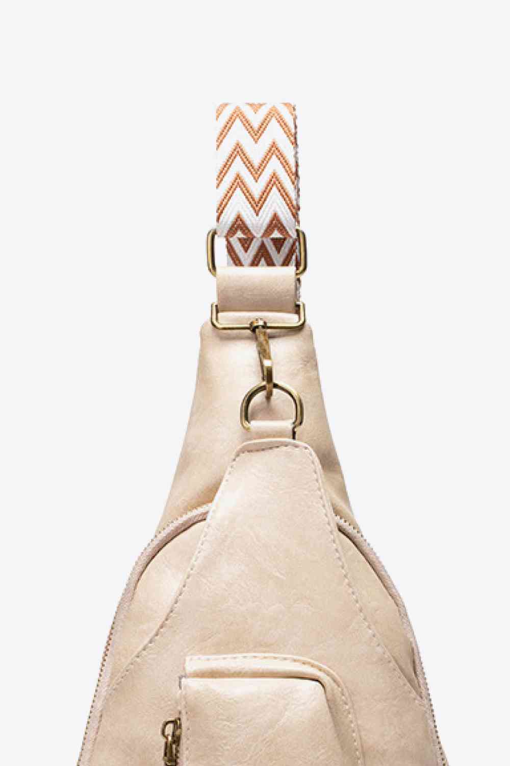 A close up view of a Beige Convenient All The Feels Ladies PU Leather Sling Bag